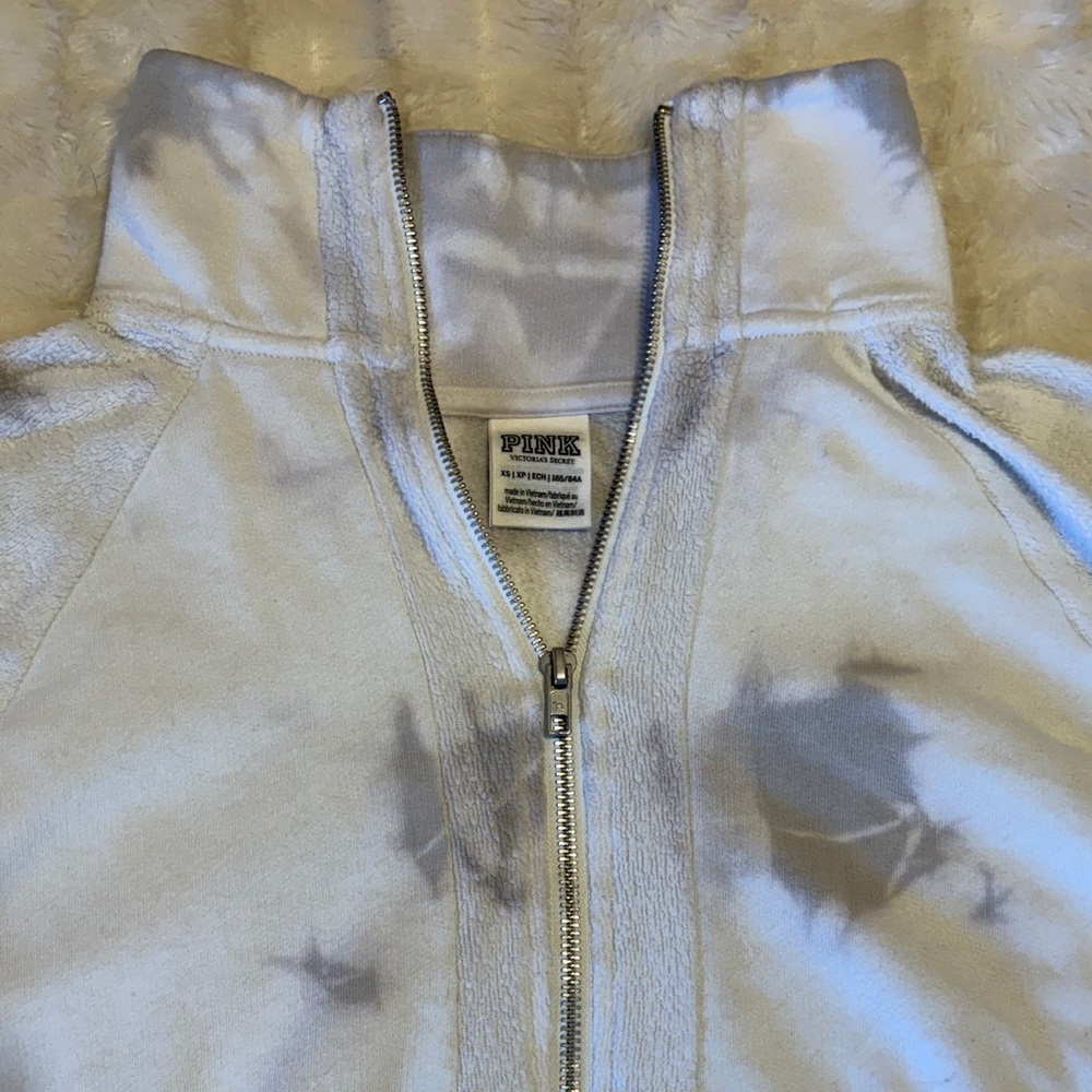 PINK Victoria's Secret Light Gray & White Zip-Up Hoodie